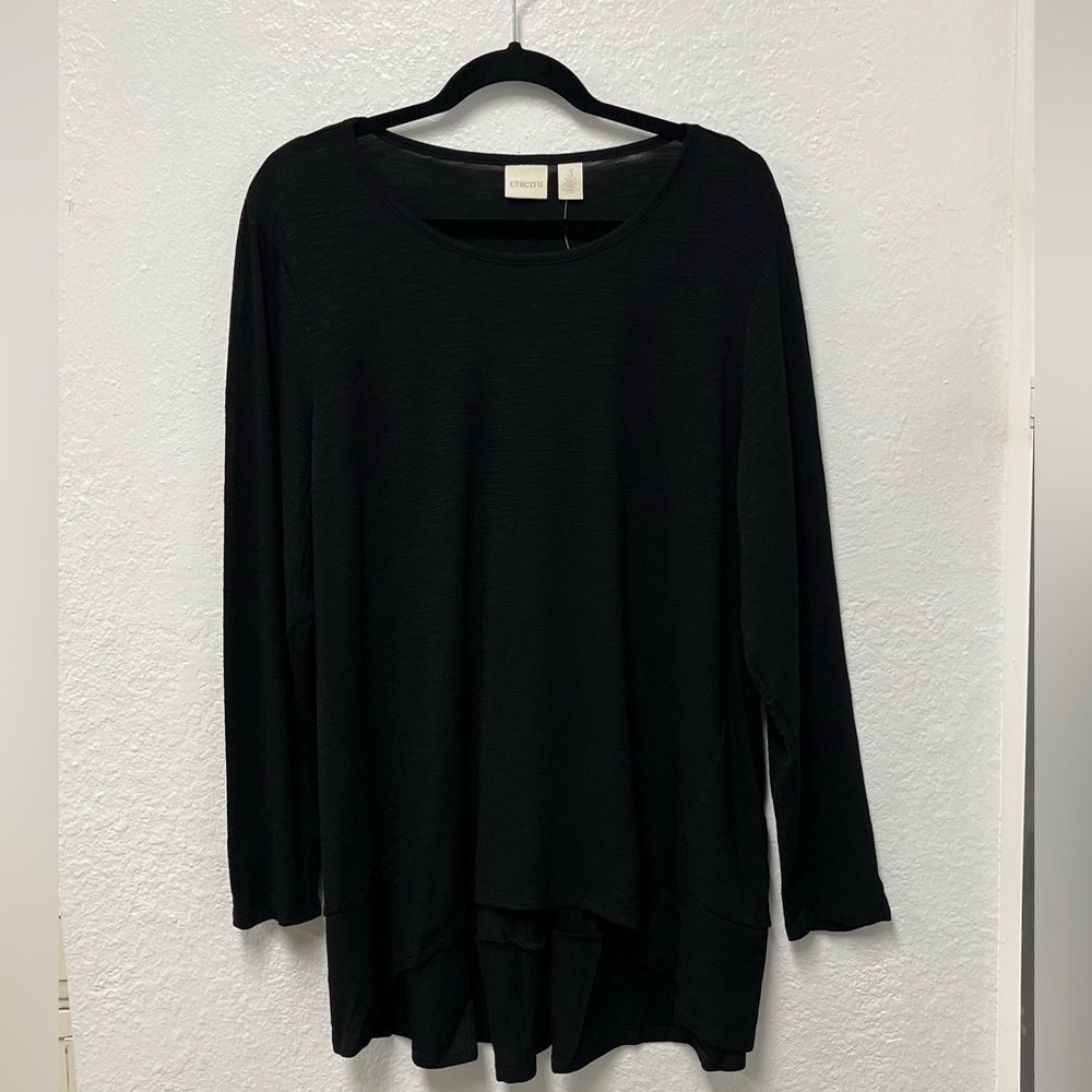 Chico’s black size 3 ribbed tunic 3/4 sleeve top NWT